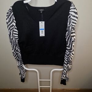 NWT Joseph A Black And White Zebra Print Sweater With Blouse Sleeves